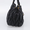 Miu Miu Matelasse Hand Bag Leather Black Gold Tone Auth 213792V-4