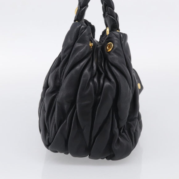 Miu Miu Matelasse Hand Bag Leather Black Gold Tone Auth 213792V