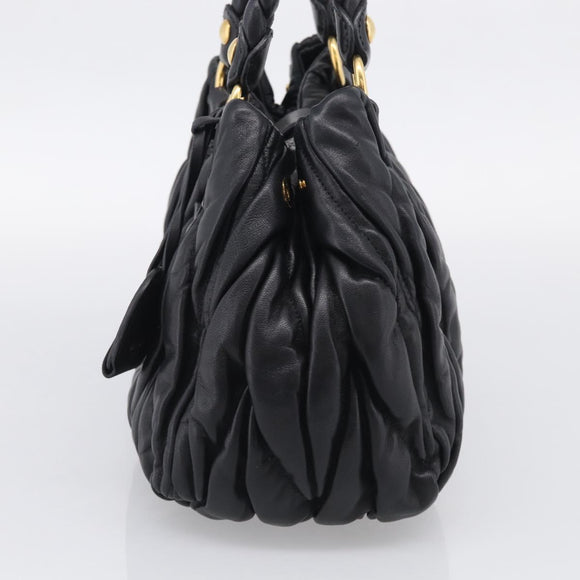 Miu Miu Matelasse Hand Bag Leather Black Gold Tone Auth 213792V