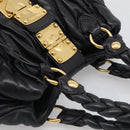 Miu Miu Matelasse Hand Bag Leather Black Gold Tone Auth 213792V-6