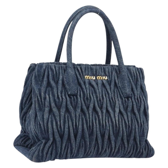 Miu Miu Denim Matelasse Hand Bag Blue Gold Auth 213793A