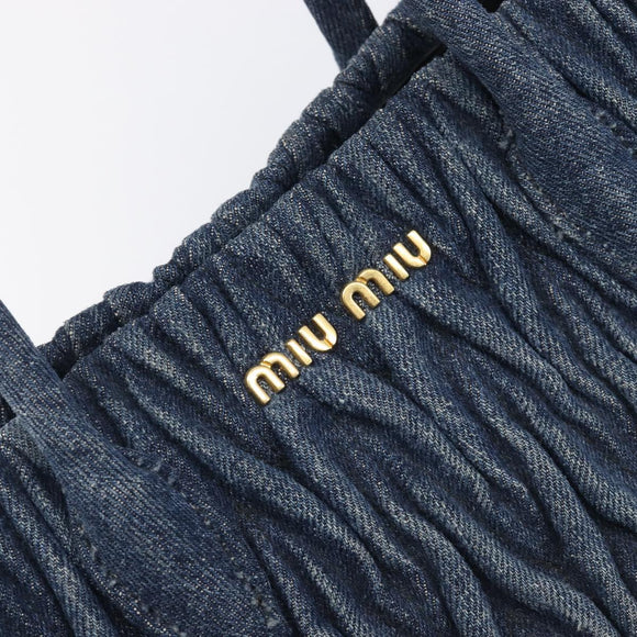 Miu Miu Denim Matelasse Hand Bag Blue Gold Auth 213793A