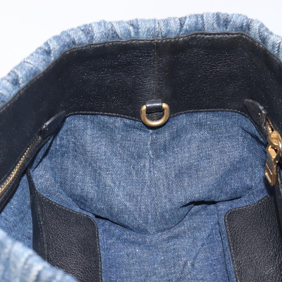 Miu Miu Denim Matelasse Hand Bag Blue Gold Auth 213793A