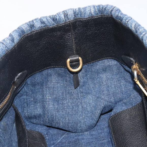 Miu Miu Denim Matelasse Hand Bag Blue Gold Auth 213793A