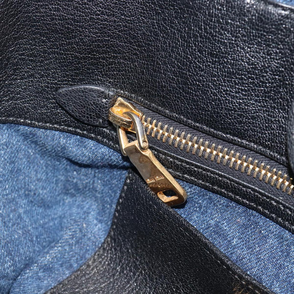 Miu Miu Denim Matelasse Hand Bag Blue Gold Auth 213793A