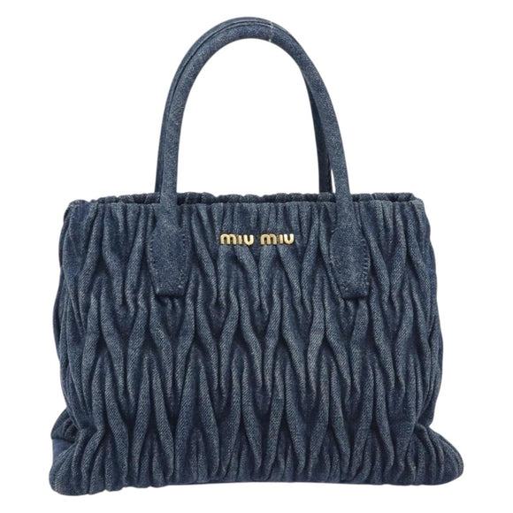 Miu Miu Denim Matelasse Hand Bag Blue Gold Auth 213793A