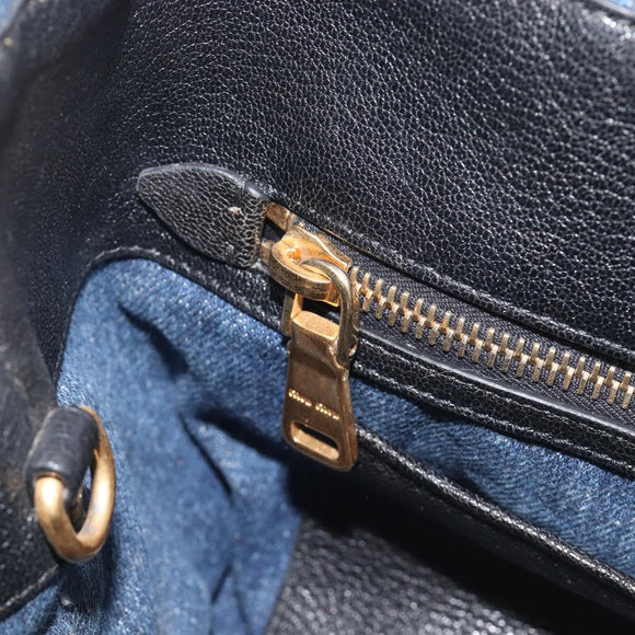 Miu Miu Denim Matelasse Hand Bag Blue Gold Auth 213793A