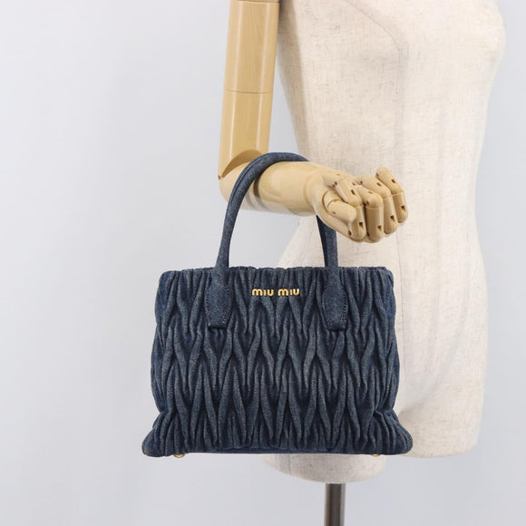 Miu Miu Denim Matelasse Hand Bag Blue Gold Auth 213793A