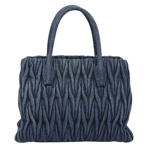 Miu Miu Denim Matelasse Hand Bag Blue Gold Auth 213793A