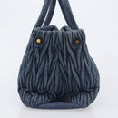 Miu Miu Denim Matelasse Hand Bag Blue Gold Auth 213793A-4