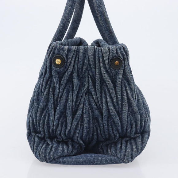 Miu Miu Denim Matelasse Hand Bag Blue Gold Auth 213793A