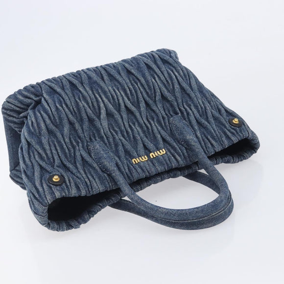 Miu Miu Denim Matelasse Hand Bag Blue Gold Auth 213793A