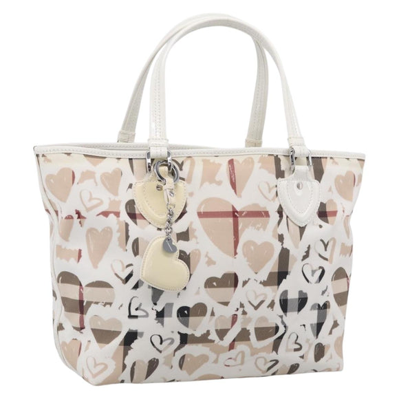 BURBERRY Nova Check Tote Bag PVC Leather Beige Silver Auth 213794A