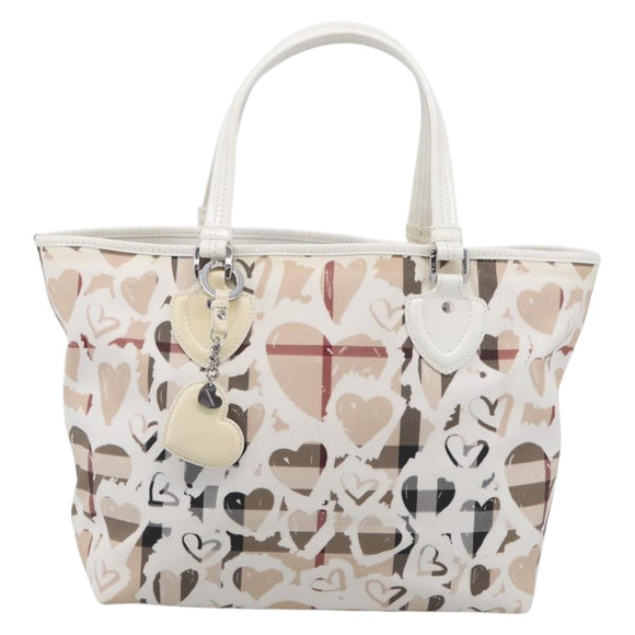 BURBERRY Nova Check Tote Bag PVC Leather Beige Silver Auth 213794A