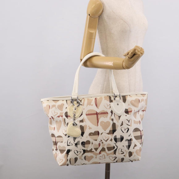 BURBERRY Nova Check Tote Bag PVC Leather Beige Silver Auth 213794A