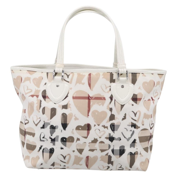 BURBERRY Nova Check Tote Bag PVC Leather Beige Silver Auth 213794A