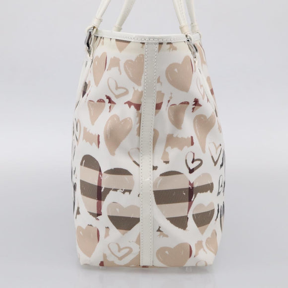 BURBERRY Nova Check Tote Bag PVC Leather Beige Silver Auth 213794A