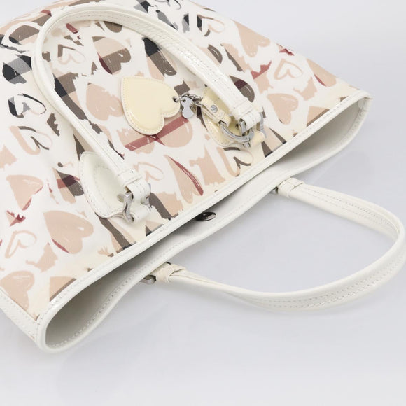 BURBERRY Nova Check Tote Bag PVC Leather Beige Silver Auth 213794A