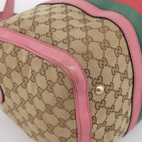 GUCCI GG Canvas Web Sherry Line Hand Bag 2way Beige Gold 247205 Auth 213795A