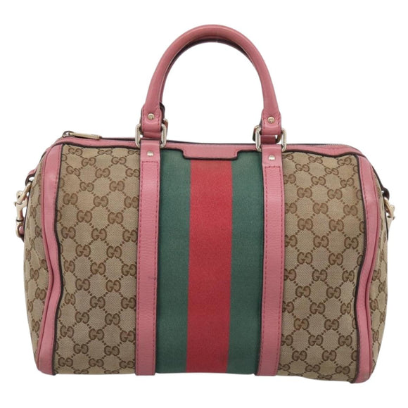 GUCCI GG Canvas Web Sherry Line Hand Bag 2way Beige Gold 247205 Auth 213795A