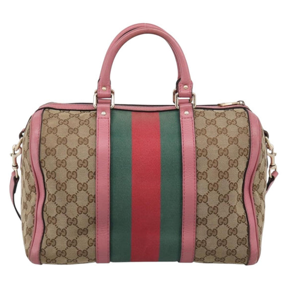 GUCCI GG Canvas Web Sherry Line Hand Bag 2way Beige Gold 247205 Auth 213795A