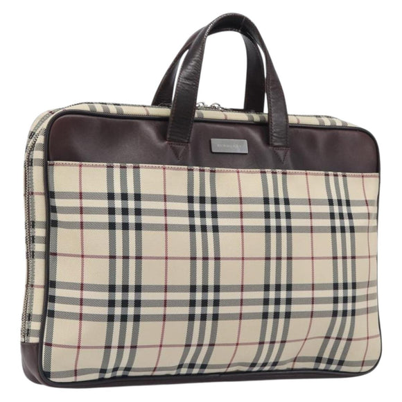 BURBERRY Nova Check Hand Bag Canvas Beige Silver Auth 213796A