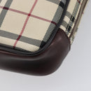 BURBERRY Nova Check Hand Bag Canvas Beige Silver Auth 213796A-12
