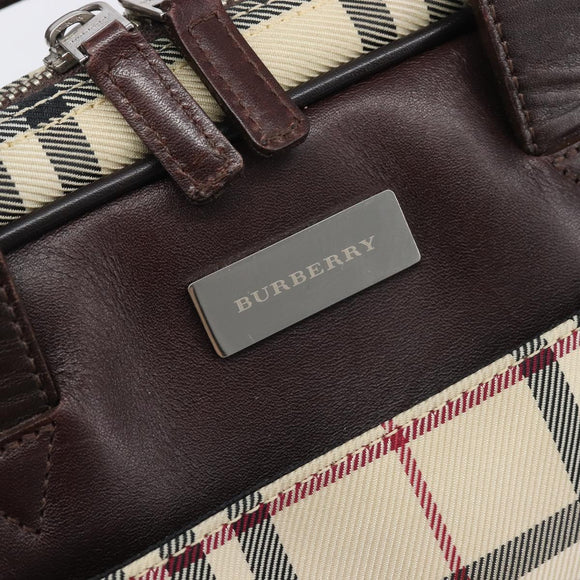 BURBERRY Nova Check Hand Bag Canvas Beige Silver Auth 213796A