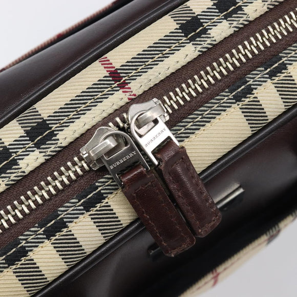 BURBERRY Nova Check Hand Bag Canvas Beige Silver Auth 213796A