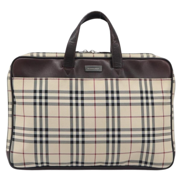 BURBERRY Nova Check Hand Bag Canvas Beige Silver Auth 213796A