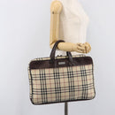 BURBERRY Nova Check Hand Bag Canvas Beige Silver Auth 213796A-23