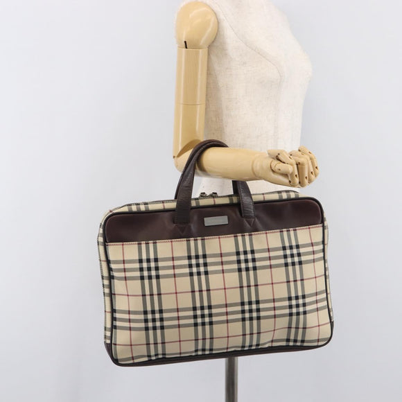 BURBERRY Nova Check Hand Bag Canvas Beige Silver Auth 213796A