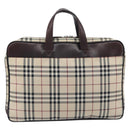 BURBERRY Nova Check Hand Bag Canvas Beige Silver Auth 213796A-3