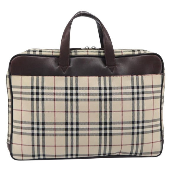 BURBERRY Nova Check Hand Bag Canvas Beige Silver Auth 213796A