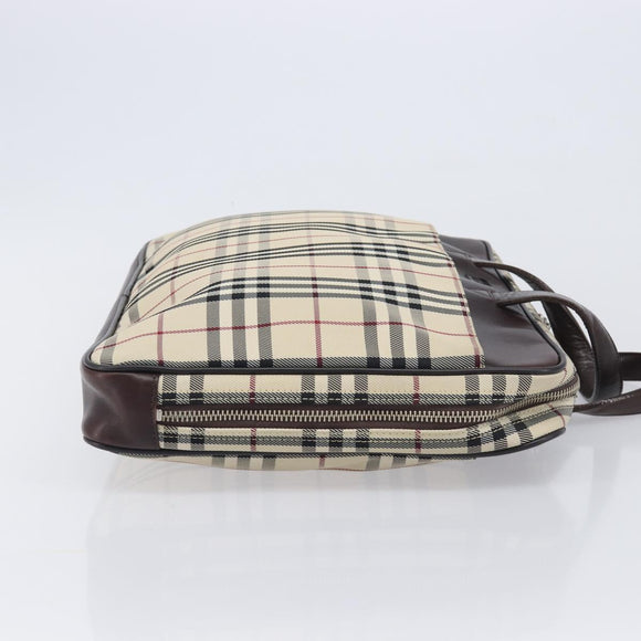 BURBERRY Nova Check Hand Bag Canvas Beige Silver Auth 213796A