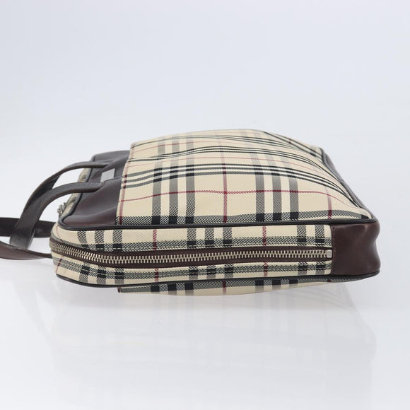 BURBERRY Nova Check Hand Bag Canvas Beige Silver Auth 213796A