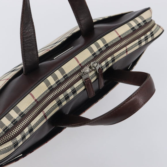BURBERRY Nova Check Hand Bag Canvas Beige Silver Auth 213796A