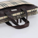 BURBERRY Nova Check Hand Bag Canvas Beige Silver Auth 213796A-7