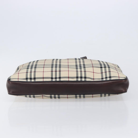 BURBERRY Nova Check Hand Bag Canvas Beige Silver Auth 213796A