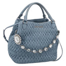 Miu Miu Matelasse Chain Shoulder Bag Leather 2way Light Blue Silver Auth 213798V-1