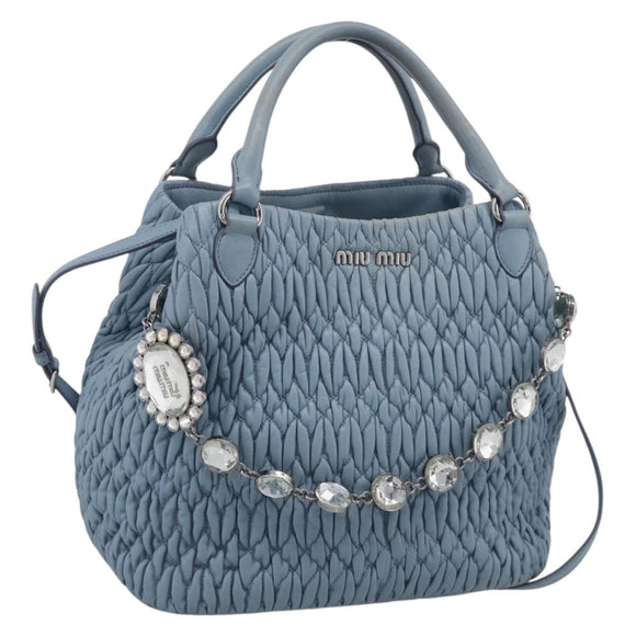Miu Miu Matelasse Chain Shoulder Bag Leather 2way Light Blue Silver Auth 213798V