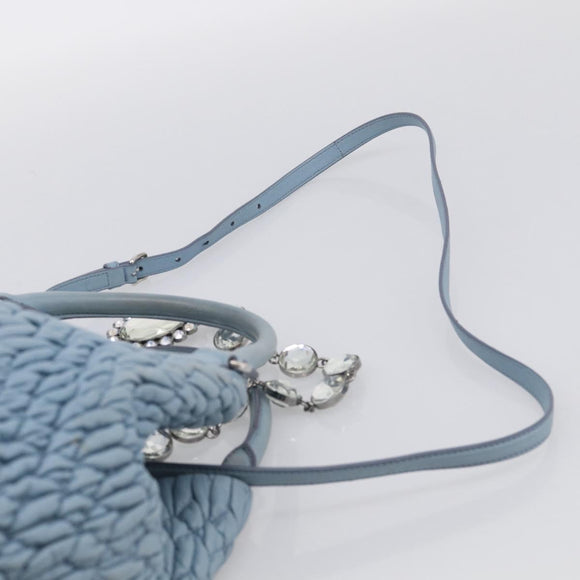 Miu Miu Matelasse Chain Shoulder Bag Leather 2way Light Blue Silver Auth 213798V