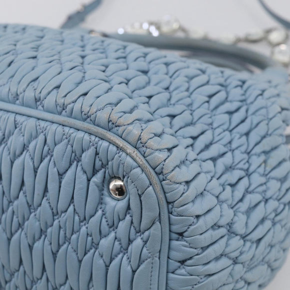 Miu Miu Matelasse Chain Shoulder Bag Leather 2way Light Blue Silver Auth 213798V