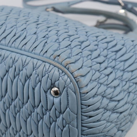 Miu Miu Matelasse Chain Shoulder Bag Leather 2way Light Blue Silver Auth 213798V