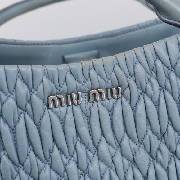 Miu Miu Matelasse Chain Shoulder Bag Leather 2way Light Blue Silver Auth 213798V