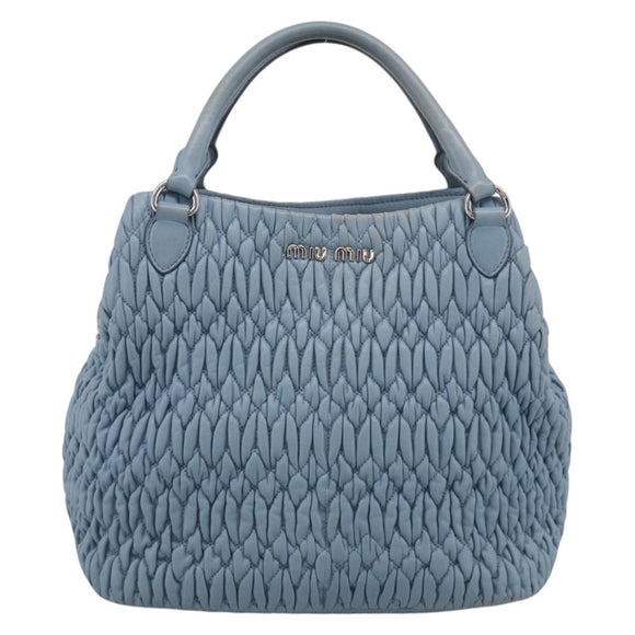 Miu Miu Matelasse Chain Shoulder Bag Leather 2way Light Blue Silver Auth 213798V