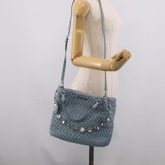 Miu Miu Matelasse Chain Shoulder Bag Leather 2way Light Blue Silver Auth 213798V