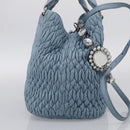 Miu Miu Matelasse Chain Shoulder Bag Leather 2way Light Blue Silver Auth 213798V-4