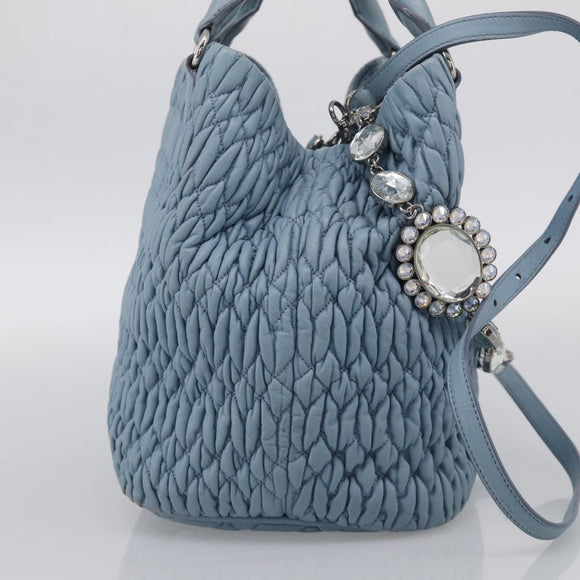 Miu Miu Matelasse Chain Shoulder Bag Leather 2way Light Blue Silver Auth 213798V