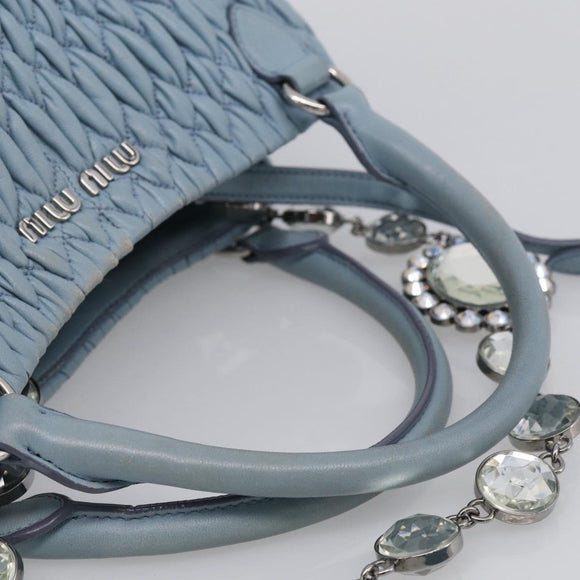 Miu Miu Matelasse Chain Shoulder Bag Leather 2way Light Blue Silver Auth 213798V